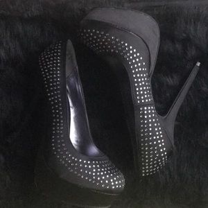 Black Studded Platform Satin Shoe